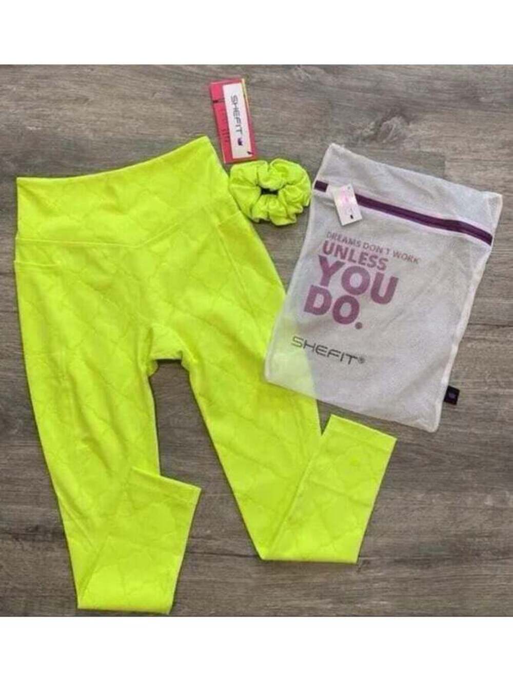 NWT SHEFIT Pocket Flex Legging "Arise" Neon Yellow Jacquard size Luxe